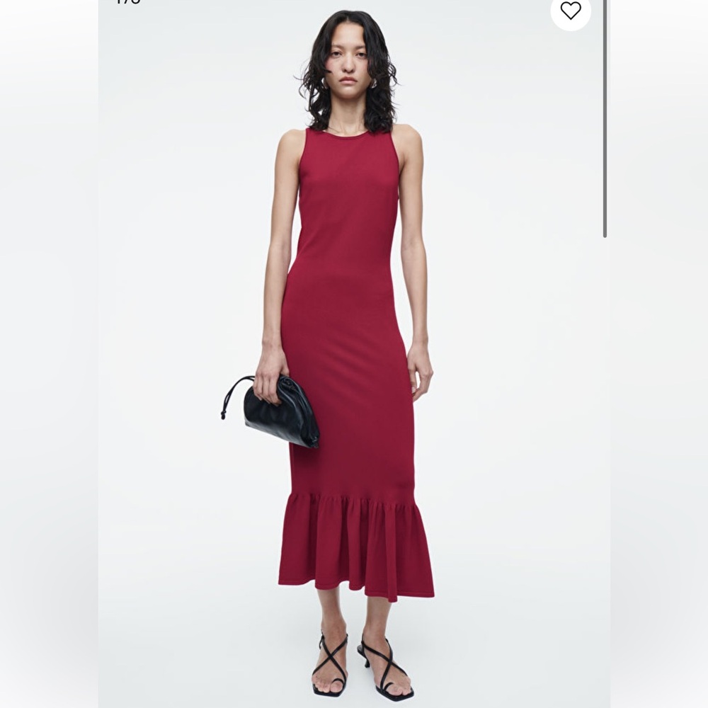 Cos Red Ruffle Hem Dress